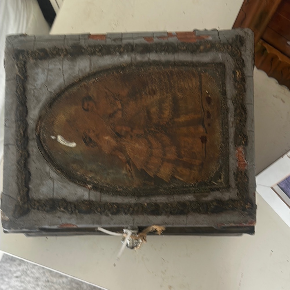 Vintage Wooden Box with Angel Design
